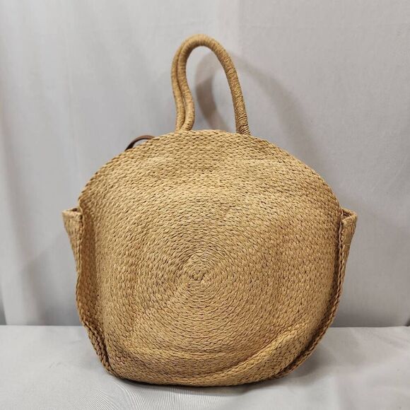 Time and Tru Womens Circle Straw Tote Bag Multi Floral Embroidery Beach Sea - Picture 3 of 9